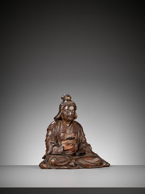 Lot 81 - A LACQUERED WOOD FIGURE OF BENTEN