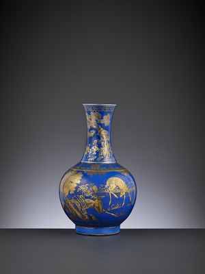 Lot 238 - A POWDER-BLUE-GROUND GILT-DECORATED ‘DEER AND CRANE’ BOTTLE VASE, GUANGXU MARK AND PERIOD