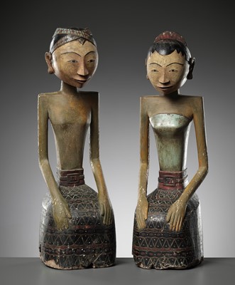 Lot 583 - A FINE AND RARE PAIR OF PAINTED WOOD BRIDAL FIGURES, LORO BLONYO