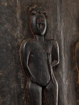 A RARE AND LARGE CARVED HARDWOOD ‘MALE AND FEMALE’ DOOR, ODA MATAN