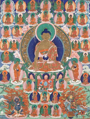Lot 261 - A LARGE THANGKA OF BUDDHA SHAKYAMUNI, 18TH CENTURY