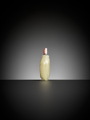 Lot 613 - A PALE-YELLOW GLASS ‘IMITATION JADE’ DOUBLE SNUFF BOTTLE, POSSIBLY IMPERIAL