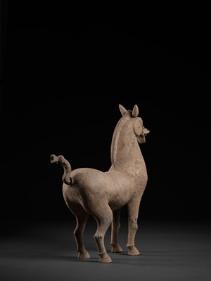 Lot 61 - A MONUMENTAL SICHUAN POTTERY FIGURE OF A HORSE, HAN DYNASTY