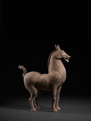 Lot 95 - A MONUMENTAL SICHUAN POTTERY FIGURE OF A HORSE, HAN DYNASTY