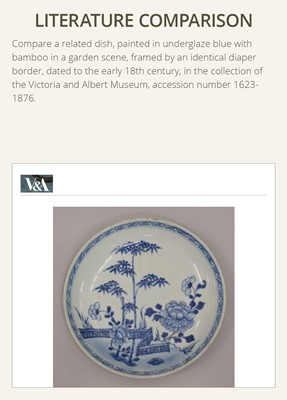 Lot 84 - A LARGE BLUE AND WHITE ‘PINE AND LINGZHI’ DISH, 18TH CENTURY