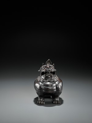 Lot 21 - A BRONZE ‘BUDDHIST LION’ CENSER AND COVER, QING DYNASTY