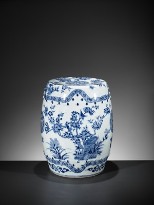 Lot 212 - A BLUE AND WHITE GARDEN STOOL, QING DYNASTY