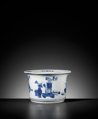Lot 96 - A BLUE AND WHITE ‘HUNDRED TREASURES’ JARDINIÈRE, QING DYNASTY