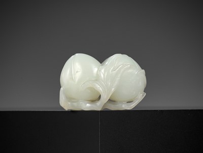 Lot 103 - A WHITE JADE 'DOUBLE PEACH' CARVING, QING DYNASTY
