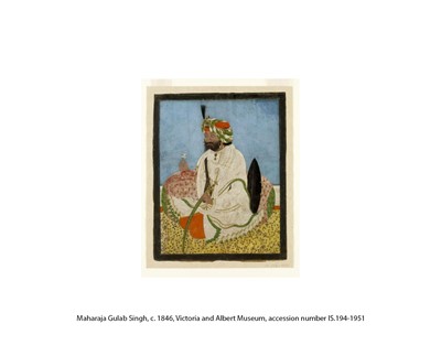 Lot 1336 - AN INDIAN MINIATURE PAINTING OF MAHARAJA GULAB SINGH (1792-1857) WORSHIPPING RAMA AND SITA