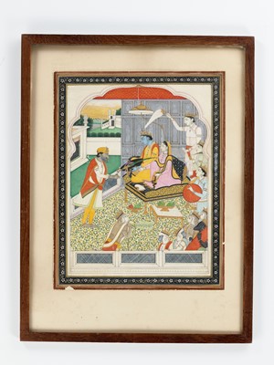 Lot 1336 - AN INDIAN MINIATURE PAINTING OF MAHARAJA GULAB SINGH (1792-1857) WORSHIPPING RAMA AND SITA