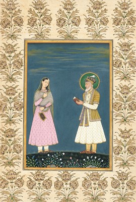 Lot 1292 - A RARE INDIAN MINIATURE PAINTING OF SHAH JAHAN AND MUMTAZ MAHAL