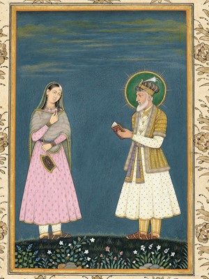 Lot 1292 - A RARE INDIAN MINIATURE PAINTING OF SHAH JAHAN AND MUMTAZ MAHAL