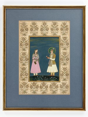 Lot 1292 - A RARE INDIAN MINIATURE PAINTING OF SHAH JAHAN AND MUMTAZ MAHAL