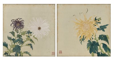 Lot 1022 - ‘CHRYSANTHEMUMS’, LATE QING TO REPUBLIC, TWO PAINTINGS