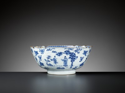 Lot 427 - A BLUE AND WHITE PORCELAIN BOWL WITH FLOWERS AND BUTTERFLIES, QIANLONG PERIOD