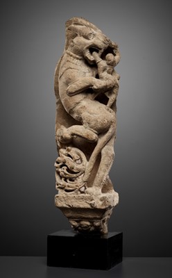 Lot 593 - A SANDSTONE RELIEF OF A VYALA, INDIA, 11TH-12TH CENTURY