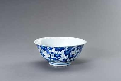 Lot 763 - A LARGE BLUE AND WHITE PORCELAIN KANGXI REVIVAL ‘SQUIRREL AND GRAPE’ BOWL
