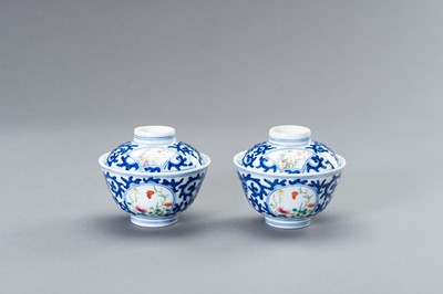 Lot 794 - A PAIR OF XUANTONG MARK AND PERIOD PORCELAIN BOWLS WITH COVERS
