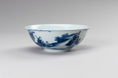 Lot 777 - A BLUE AND WHITE PORCELAIN KANGXI REVIVAL ‘SCHOLARS’ BOWL