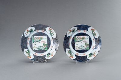 Lot 807 - A PAIR OF FAMILLE-VERTE ‘LANDSCAPE’ DISHES