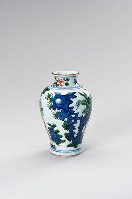 Lot 876 - A PORCELAIN ‘WUCAI’ VASE WITH LADIES AND BOYS IN ROCKY LANDSCAPE