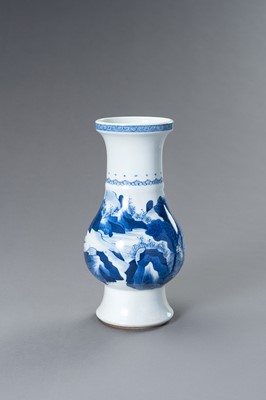 Lot 761 - A BLUE AND WHITE PORCELAIN KANGXI REVIVAL ‘LANDSCAPE’ VASE