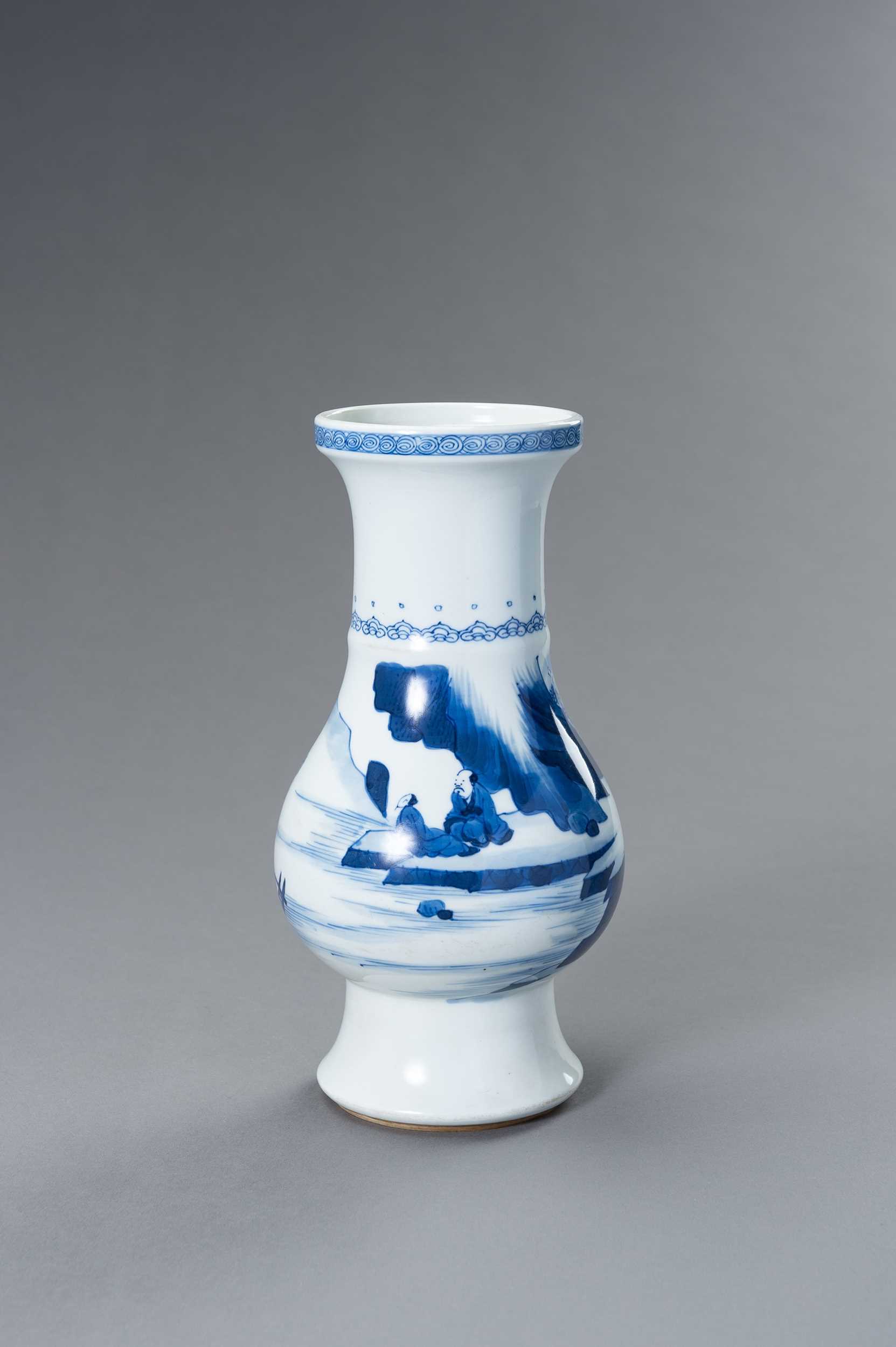 Lot 761 - A BLUE AND WHITE PORCELAIN KANGXI REVIVAL ‘LANDSCAPE’ VASE