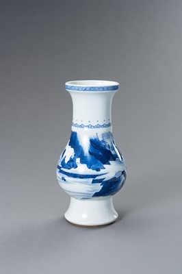 Lot 761 - A BLUE AND WHITE PORCELAIN KANGXI REVIVAL ‘LANDSCAPE’ VASE