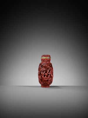 Lot 152 - A LARGE CINNABAR LACQUER ‘DRAGON’ SNUFF BOTTLE, 1820-1900