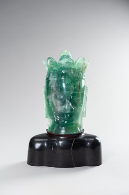 Lot 214 - A VERY LARGE GREEN AMETHYST HEAD OF GUANYIN MOUNTED AS A LAMP