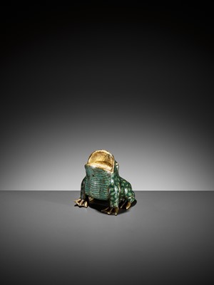 Lot 272 - A CLOISONNÉ ENAMEL INCENSE STICK-HOLDER IN THE FORM OF A TOAD, MID-QING DYNASTY
