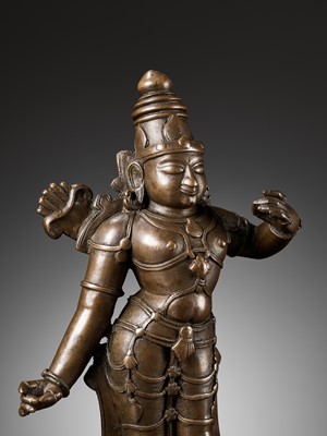 Lot 601 - A LARGE BRONZE FIGURE OF RAMA, VIJAYANAGAR PERIOD