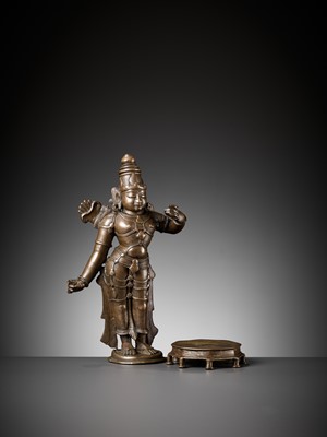 Lot 601 - A LARGE BRONZE FIGURE OF RAMA, VIJAYANAGAR PERIOD