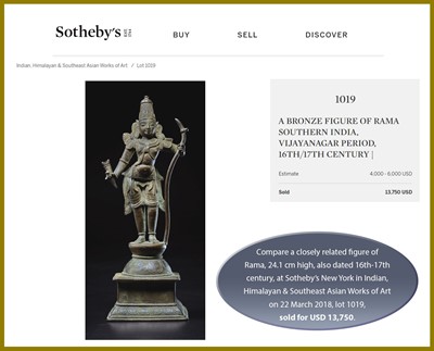 Lot 601 - A LARGE BRONZE FIGURE OF RAMA, VIJAYANAGAR PERIOD