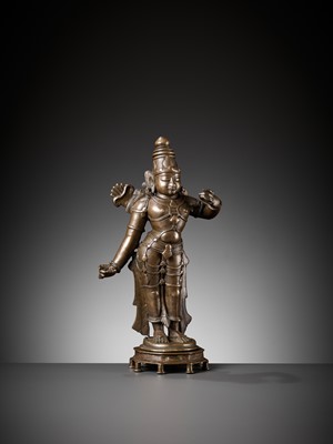 Lot 601 - A LARGE BRONZE FIGURE OF RAMA, VIJAYANAGAR PERIOD