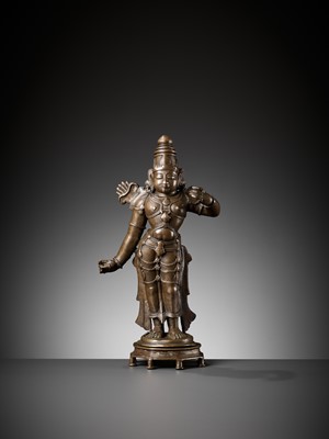 Lot 601 - A LARGE BRONZE FIGURE OF RAMA, VIJAYANAGAR PERIOD