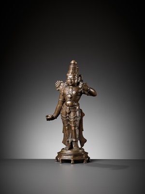 Lot 601 - A LARGE BRONZE FIGURE OF RAMA, VIJAYANAGAR PERIOD