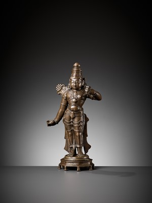Lot 601 - A LARGE BRONZE FIGURE OF RAMA, VIJAYANAGAR PERIOD