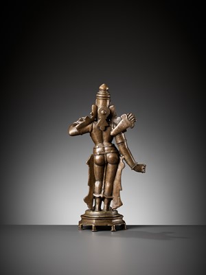 Lot 601 - A LARGE BRONZE FIGURE OF RAMA, VIJAYANAGAR PERIOD