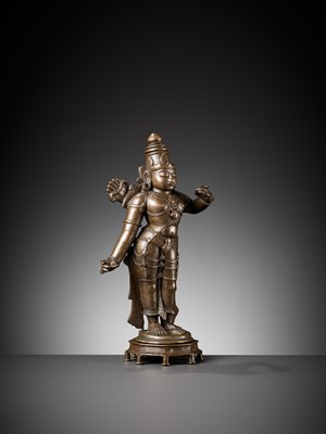 Lot 601 - A LARGE BRONZE FIGURE OF RAMA, VIJAYANAGAR PERIOD