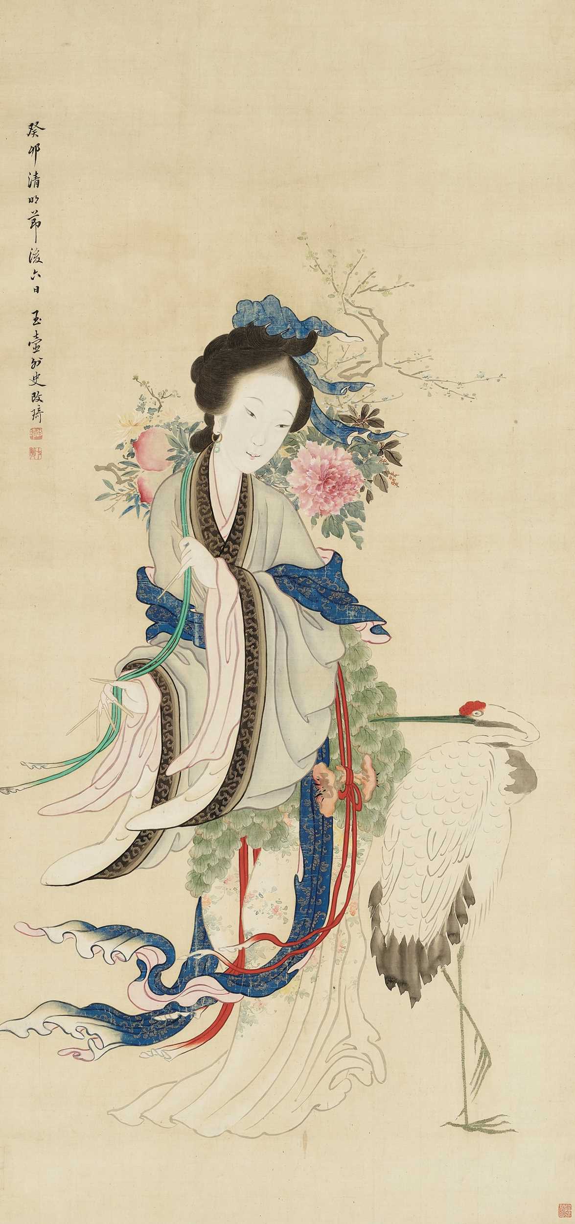 Lot 165 - ‘MAGU AND CRANE’, FOLLOWER OF GAI QI (1773-1828), DATED 1843