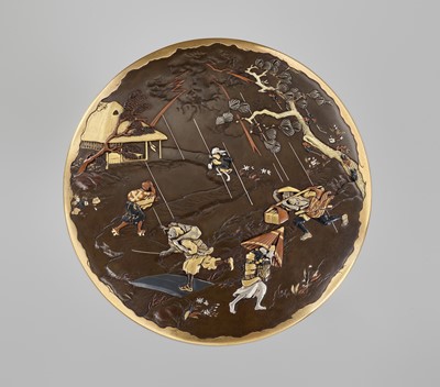 INOUE OF KYOTO: A SUPERB AND LARGE CIRCULAR INLAID BRONZE BOX AND COVER