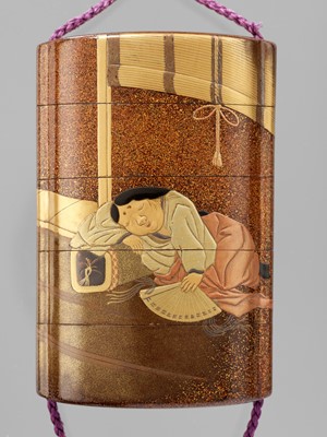 Lot 246 - SHISEN: A FINE GOLD LACQUER FOUR-CASE INRO DEPICTING OF A SLEEPING LADY