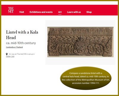 Lot 1170 - A SANDSTONE LINTEL CENTERPIECE DEPICTING A KALA, BANTEAY SREI STYLE, ANGKOR PERIOD