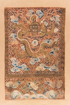 Lot 957 - AN EMBROIDED SILK ‘DRAGON’ PANEL, 17th CENTURY