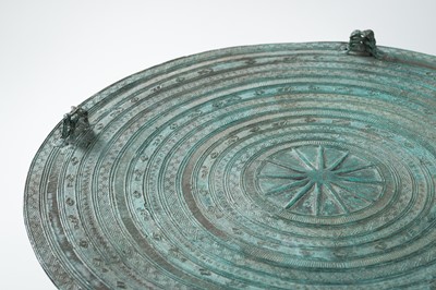 Lot 565 - A FINE PAIR OF ANTIQUE BRONZE RAIN DRUMS, KHA