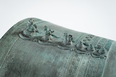 Lot 565 - A FINE PAIR OF ANTIQUE BRONZE RAIN DRUMS, KHA