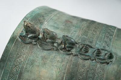Lot 565 - A FINE PAIR OF ANTIQUE BRONZE RAIN DRUMS, KHA