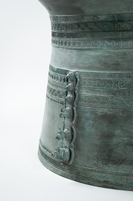 Lot 565 - A FINE PAIR OF ANTIQUE BRONZE RAIN DRUMS, KHA
